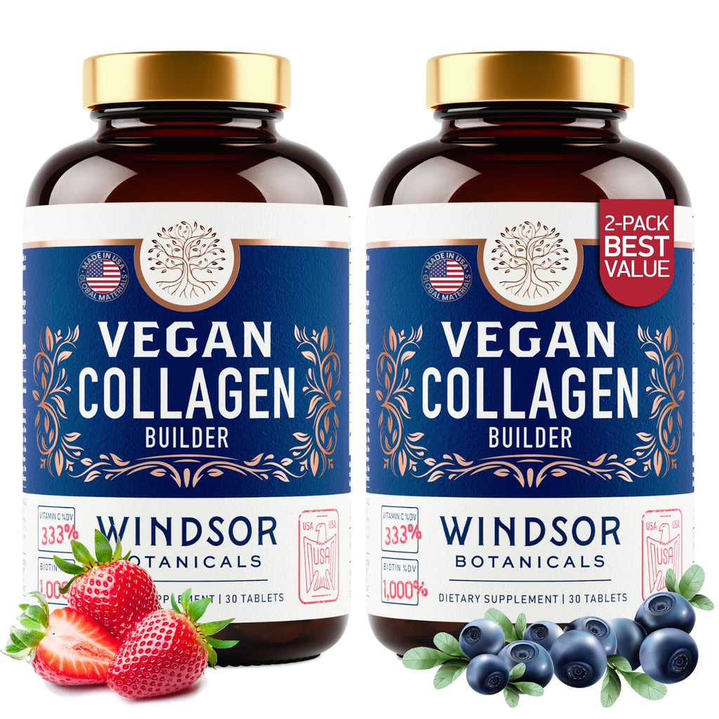 Plant-Based Collagen Booster - Vegan Collagen Supplements for Women and Men Smooth Wrinkles Strengthen Skin Hair Nails and Joints - 2-Pack - 60 Non-GMO Gluten-Free Vegetarian Collagen Pills