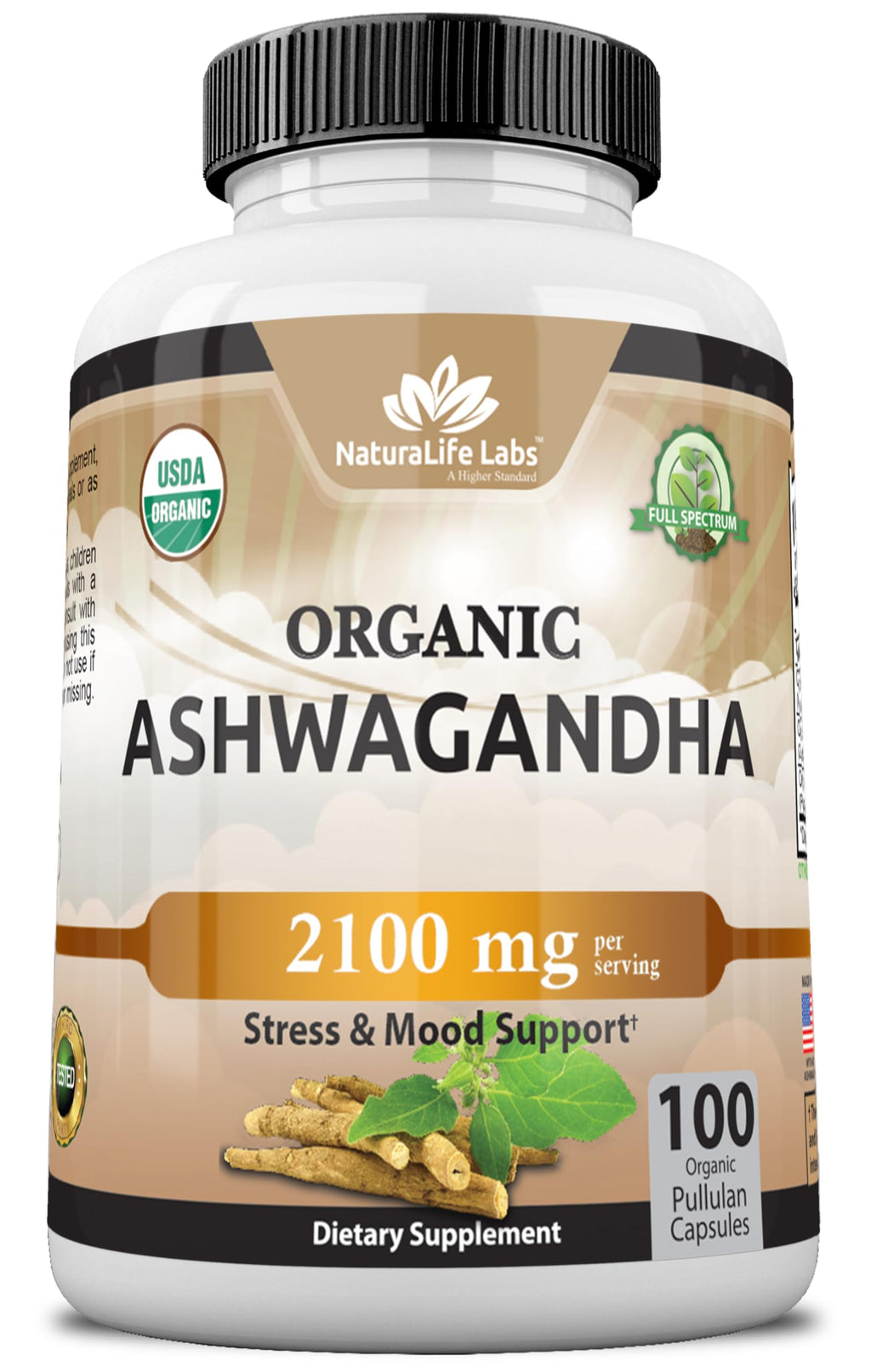 Organic Ashwagandha 2100 mg - 100 Veggie Capsules Pure Organic Ashwagandha Powder and Root Extract - Stress Relief Mood Enhancer