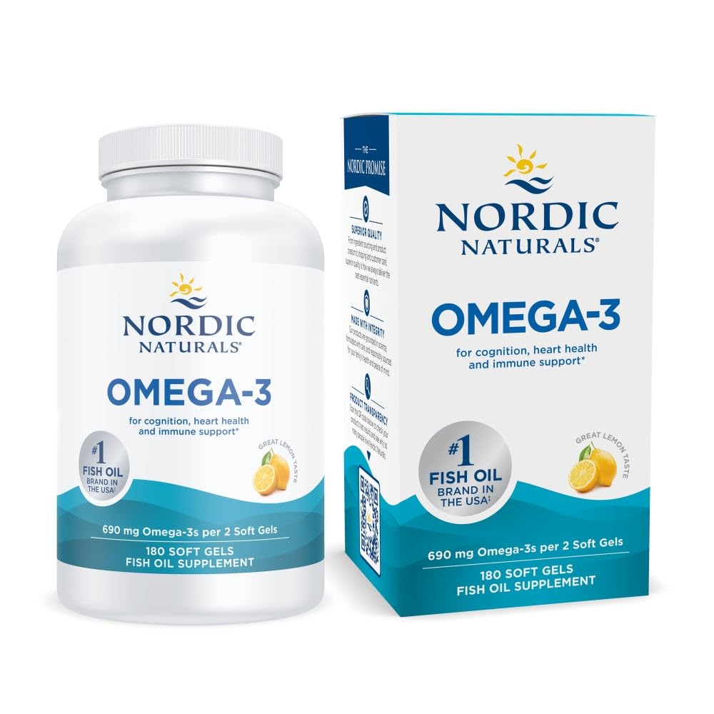Nordic Naturals Omega-3 Lemon Flavor - 180 Soft Gels - 690 mg Omega-3 - Fish Oil - EPA & DHA - Immune Support Brain & Heart Health Optimal Wellness - Non-GMO - 90 Servings
